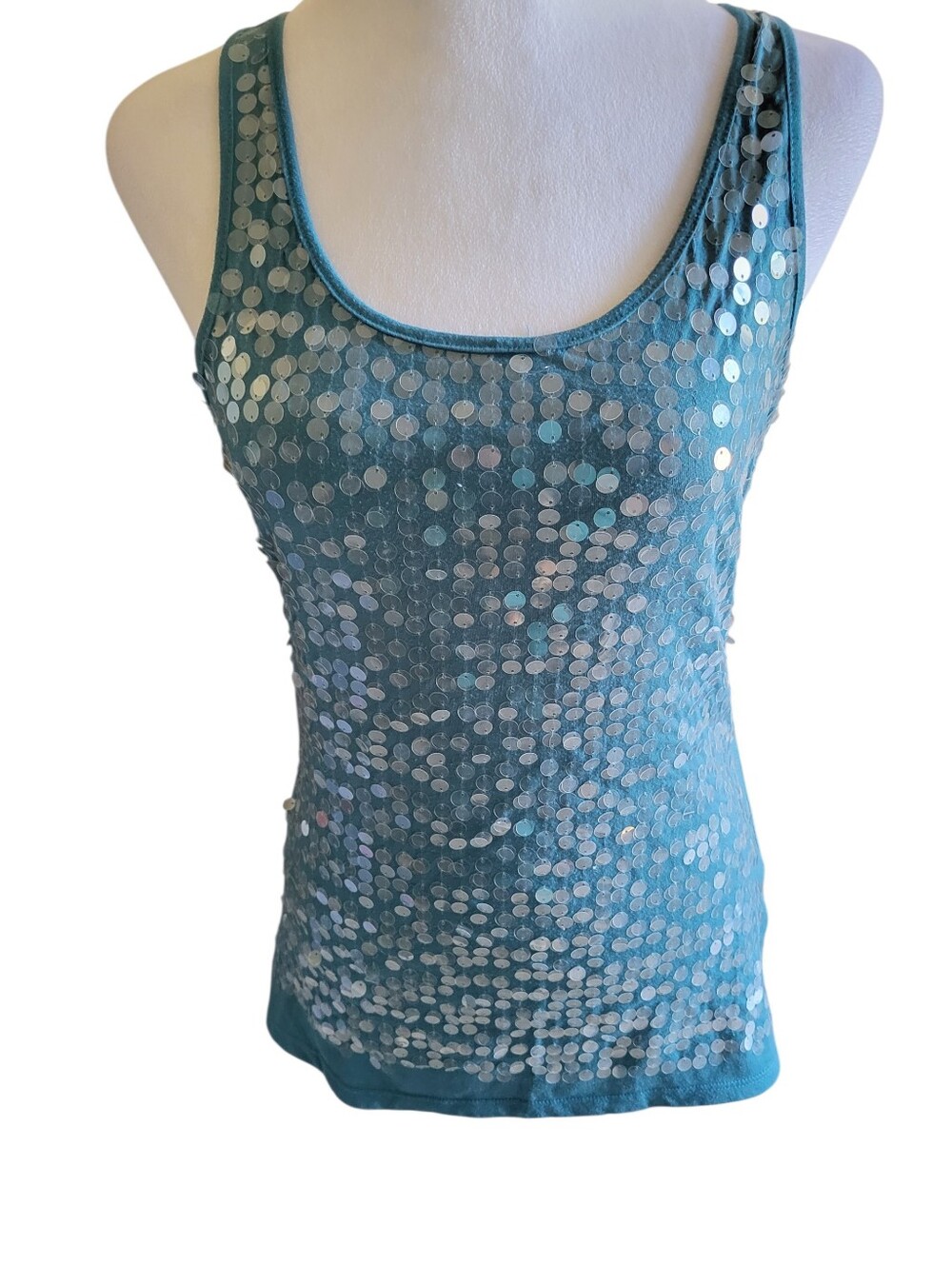 Charlotte Russe Sequined Tank Top Teal sz M